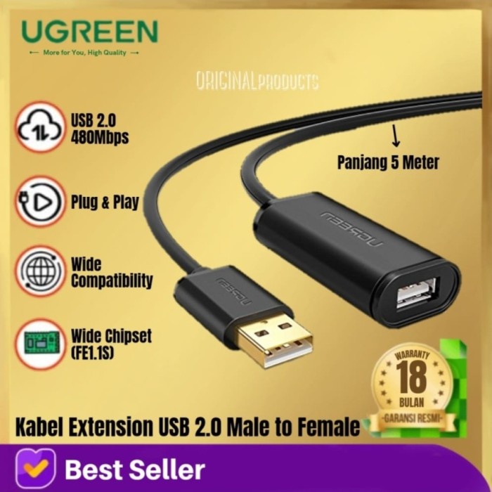 Ugreen USB 2.0 Active Extension kabel male ke female 5m data printer - 5M 10319