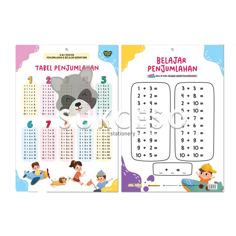 

AMAZING Poster Edukasi Anak 2 in 1 Penjumlahan & Belajar Berhitung