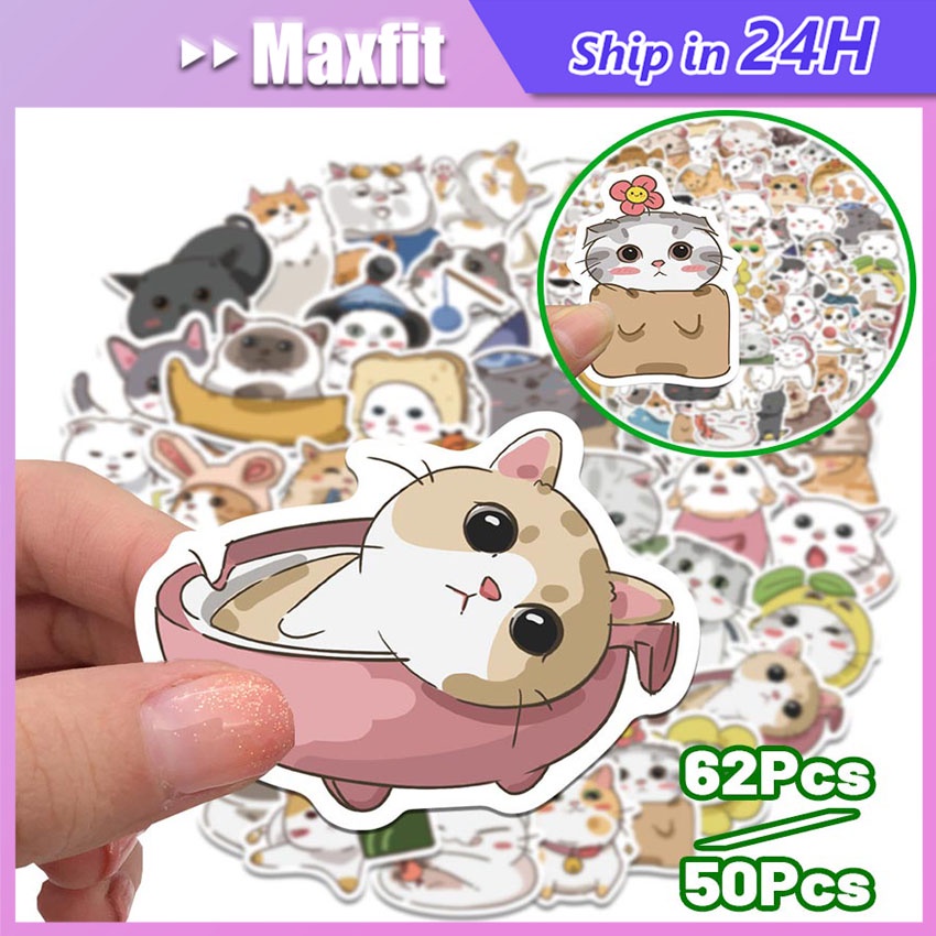 

50 / 62Pcs Stiker Kucing Lucu Anti Air Sticker Kertas Stiker Desain Kartun Kucing Cat Stickers Untuk Dekorasi HP / Laptop / Kulkas / Koper / Notebook / Motor DIY