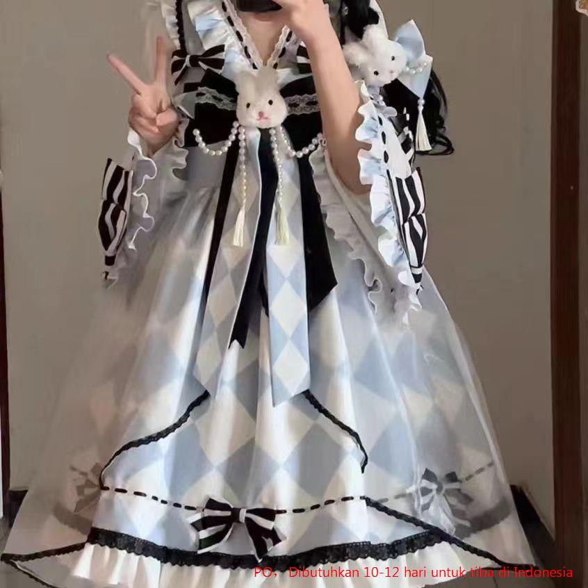 Poker Rabbit Alice Print Lolita Cute Sweet JSK Strap Dress Lolita Dress