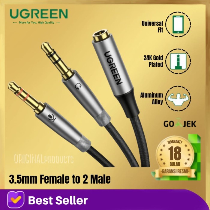 UGREEN KABEL JACK 3.5mm female SPLITTER Y to 2 male mic audio headset - 20898