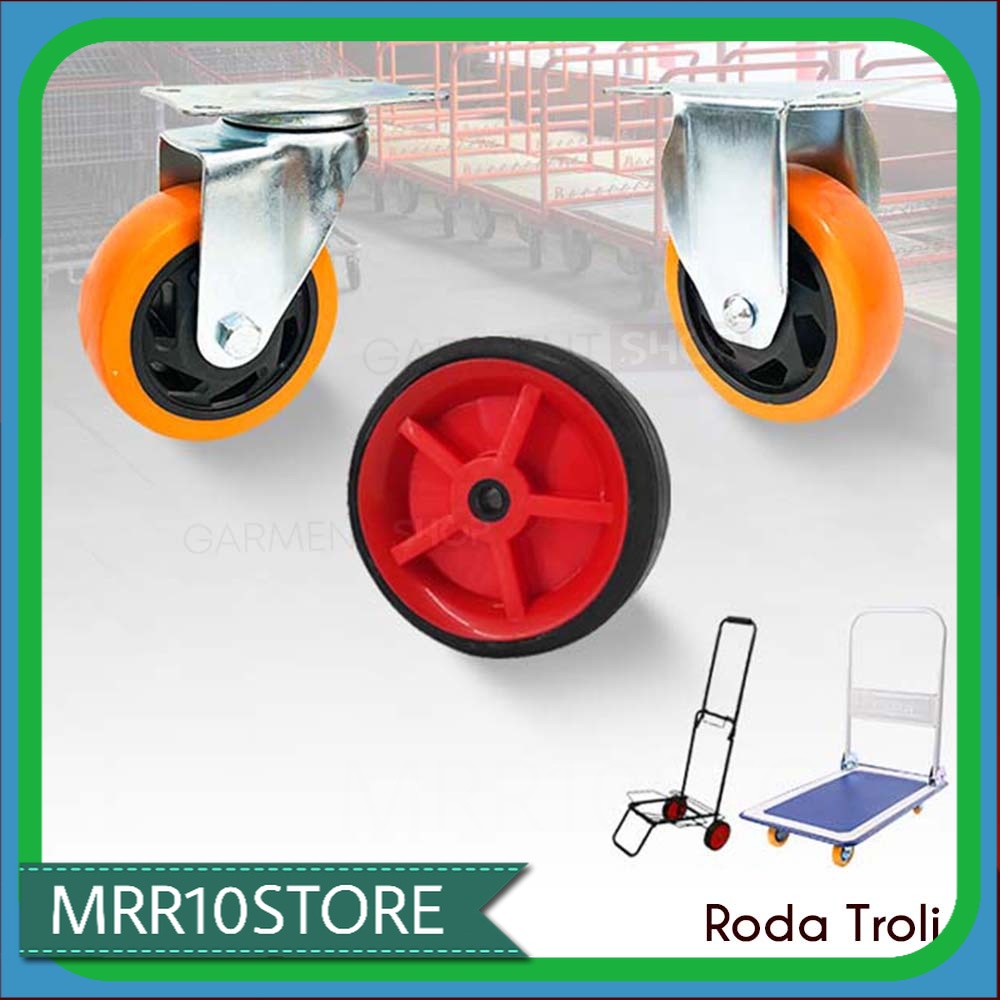 Roda Troli Barang 4 Inch Hand Truck Trolley Ban Karet Dorongan Gerobak Tebal