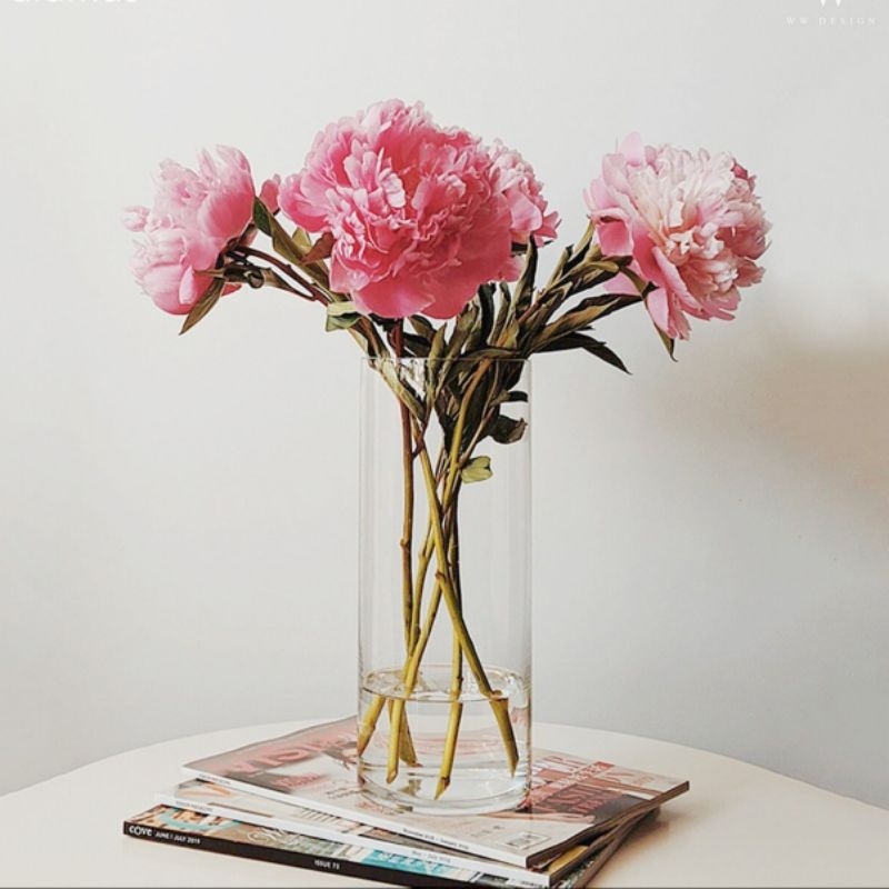 Vas Bunga Kaca Tabung Silinder / Vas Tinggi Bamboo Besar Minimalis / Vas Kaca Bening Hiasan Dekorasi