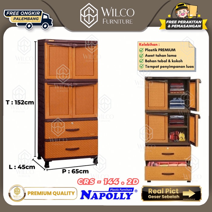 Lemari Pakaian Plastik Napolly CRS 144 2D / Lemari Baju Cabinet