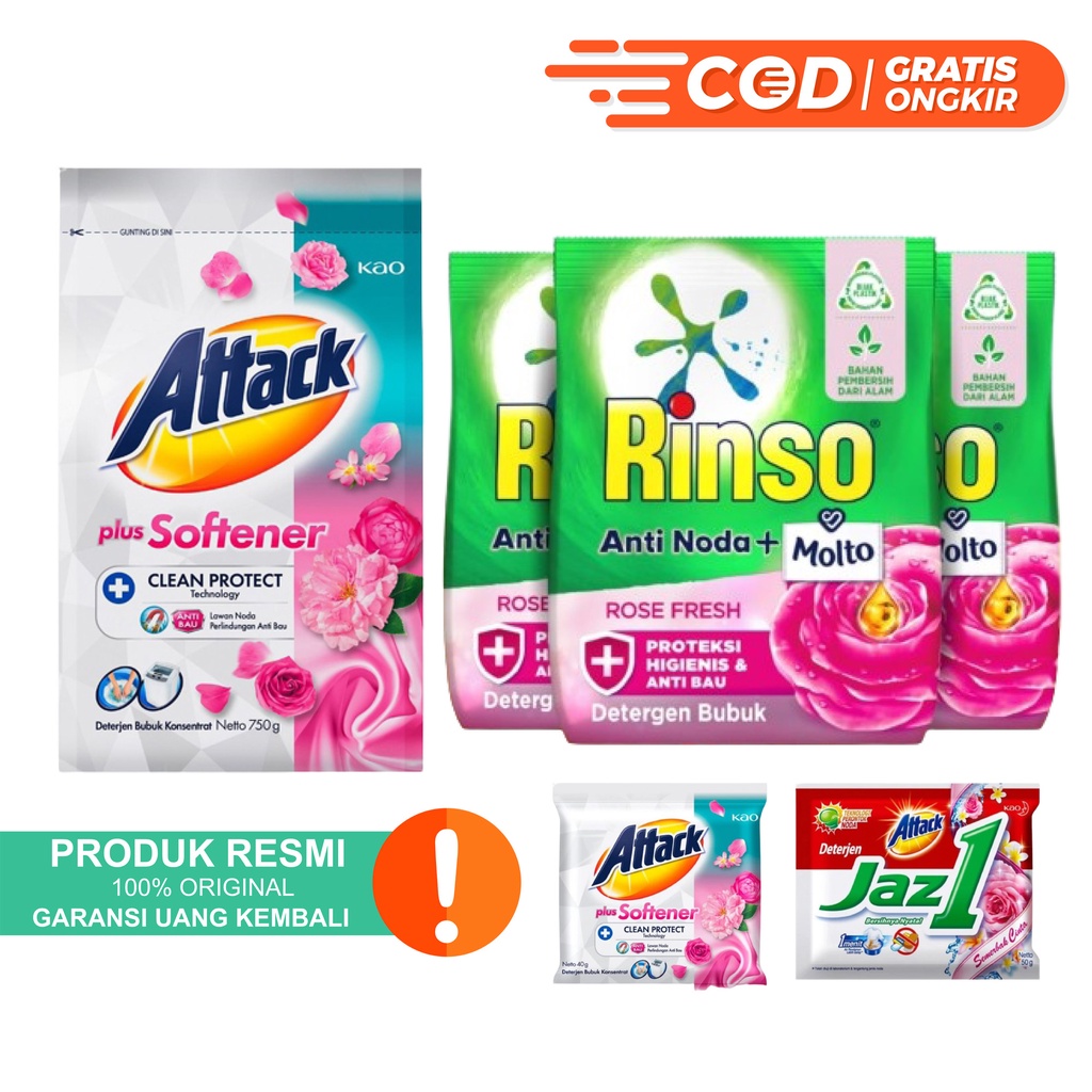 DETERGEN SABUN CUCI DAIA SOKLIN SO KLIN ATTACK JAZZ1 RINSO SOFTERGEN RENTENG PUTIH PINK BIRU UNGU SO