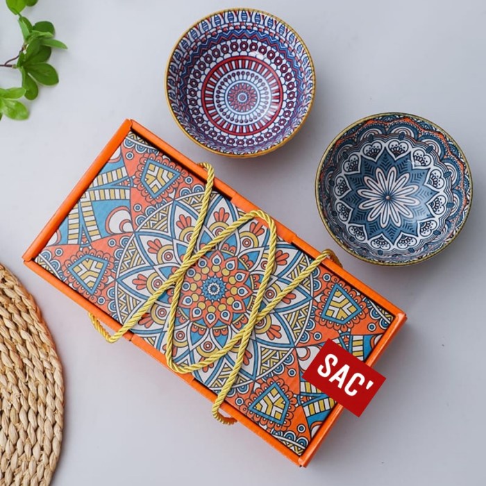✨LARIS✨ -BOHEMIAN Hampers Japanese Bowl Set Mangkok Keramik Mangkuk Jepang - 2B CHRYSANTBIRU