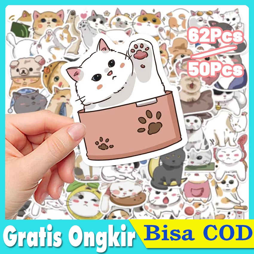 

62pcs Stiker Kucing Kartun Lucu Graffiti Skateboard Tahan Air Koper DIY Laptop Stiker Mobil Decals Untuk Mainan Anak