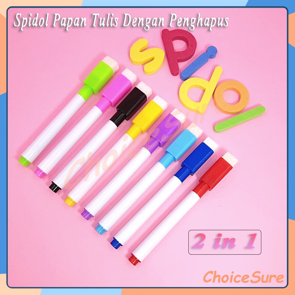 

Spidol Papan Tulis 2 IN 1 White Board Dengan Penghapus / Spidol Mini Papan Tulis White Board Dengan Penghapus / Sepidol Warna Warni Wipe And Clean Kecil