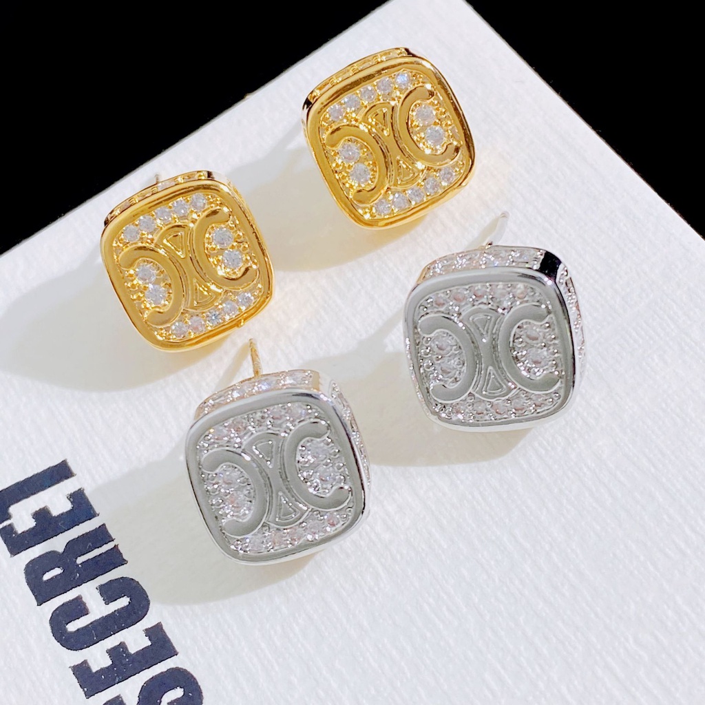 Mikro Bertatahkan Zirkon Tiga Dimensi Persegi Triumphal Arch Earrings Cahaya Prancis Mewah Sederhana Anting Serbaguna