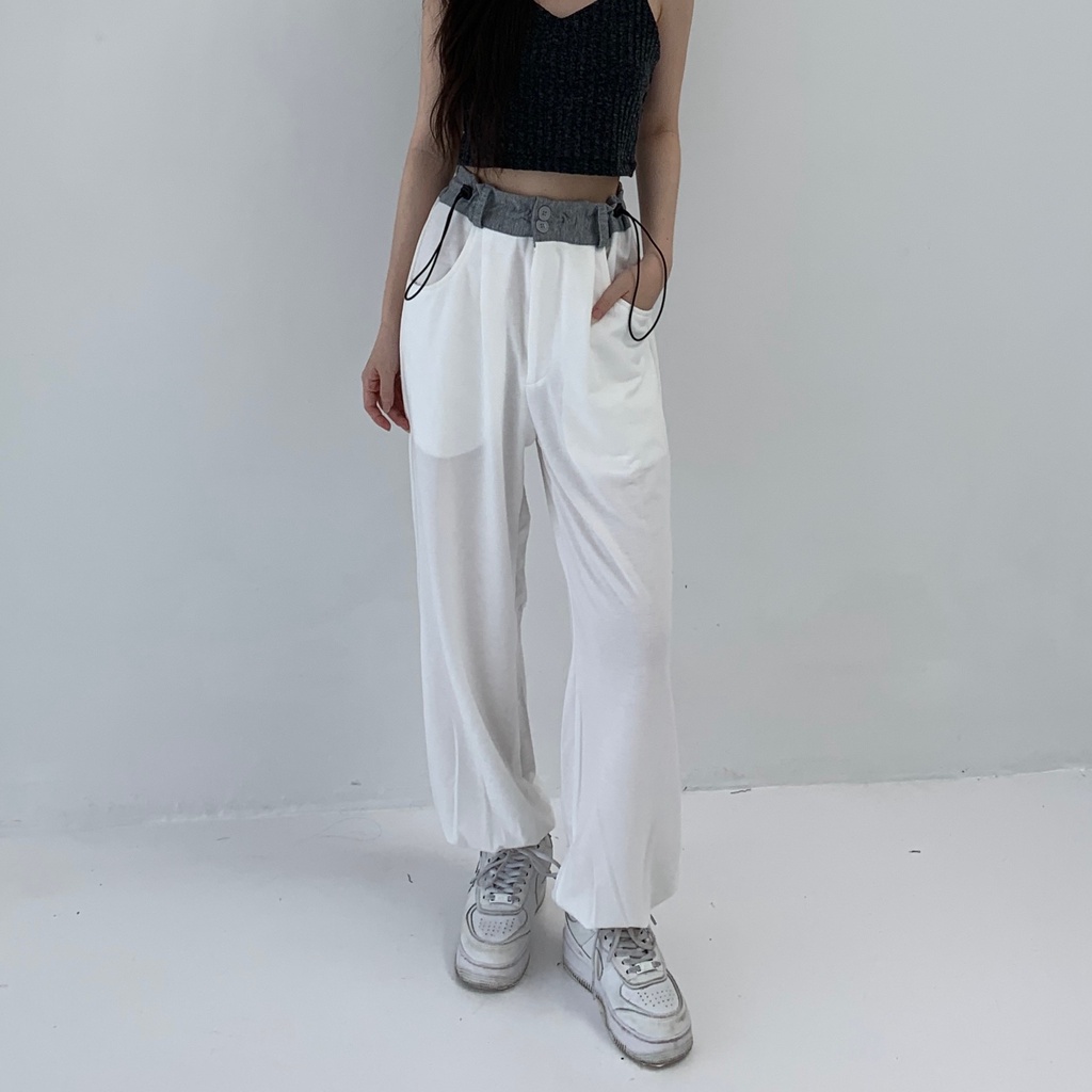LILO Jennie Pants | Celana Jogger Two Tone Wanita | Celana Panjang Training Jogger Putih