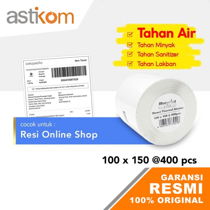 

Kertas Direct Thermal Stiker Blueprint Lite 100X150mm 400pcs