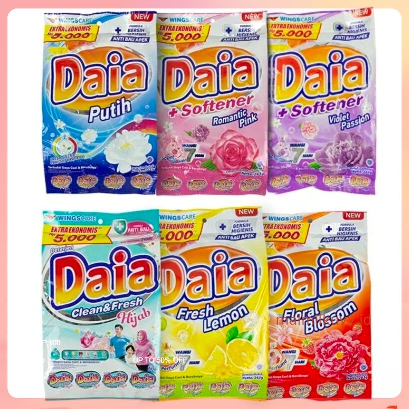 DAIA DETERJEN POWDER BUBUK SOFTENER 245 GR ROMANTIC PINK CLEAN FRESH HIJAB FLORAL BLOSSOM LEMON PUTI