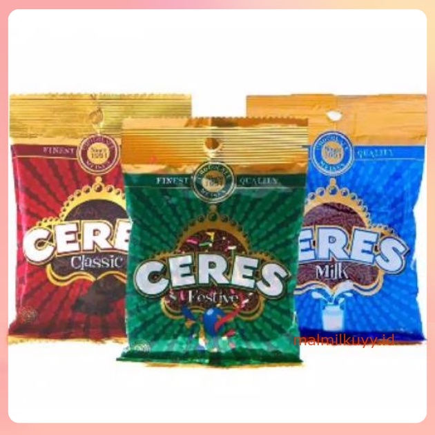 

MESES CERES 90 GRAM COKLAT CLASSIC MILK DARK CHOCOLATE ALL VARIAN MESIS VARIANT RASA HAGELSLAG WARNA WARNI TOPPING ROTI KUE CEMILAN ANAK GROSIR MURAH MAKANAN RINGAN