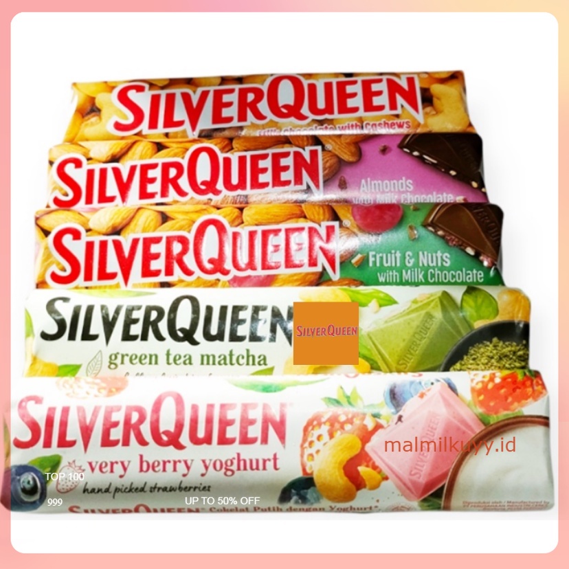 

SILVERQUEEN MILK CHOCOLATE ORIGINAL 62 GRAM CASHEW ALMOND MEDE COKLAT CEMILAN ANAK 65 GR FRUIT NUT WHITE COKELAT MATCHA GREEN TEA GROSIR MURAH SNACK MAKANAN RINGAN 62gr ALL VARIAN DARK SILVER QUEEN VALENTINE