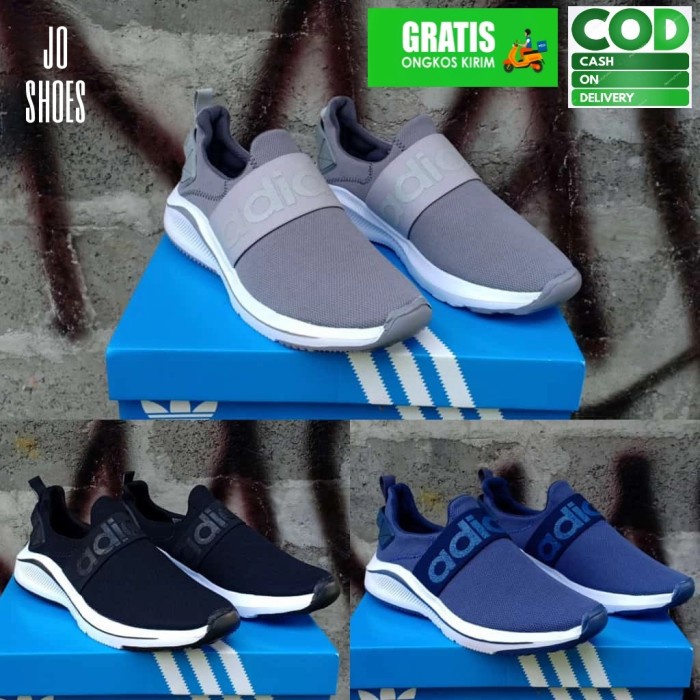 sepatu slip on pria adidas slop tanpa tali running fashion sneakers - Biru, 41