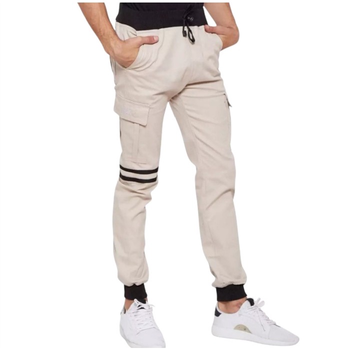 Celana Joger Jogger Cargo Rip Panjang Pria Pinggang Karet Tali Kolor - Mocca, 27