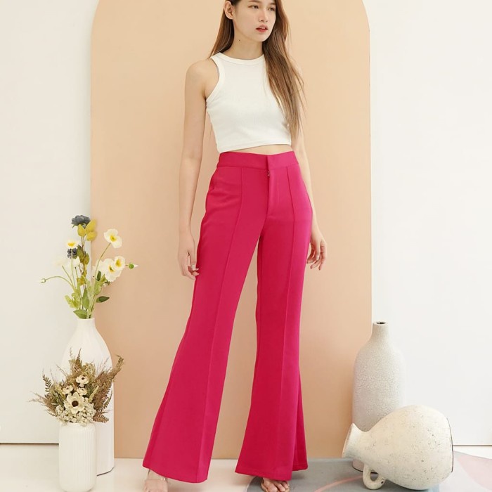 TERBARU Celana panjang wanita cutbray sleting scuba pink impor