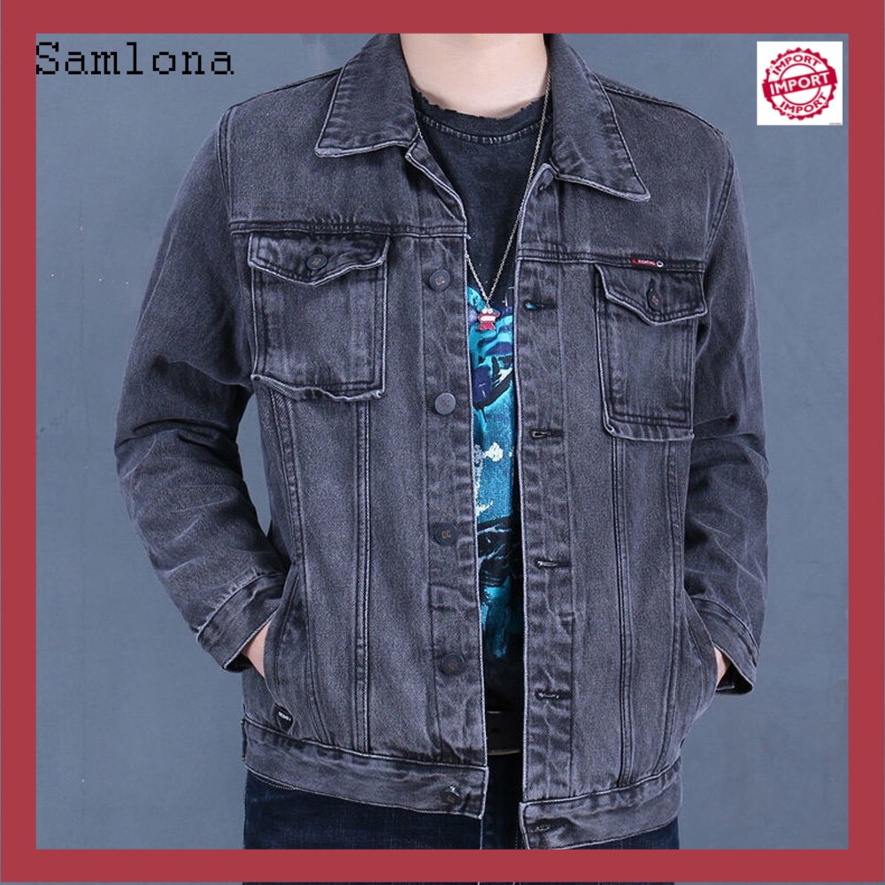 Jaket Jeans Pria Harajuku Style Spring Autumn Casual Slim Fits Huge Pocket