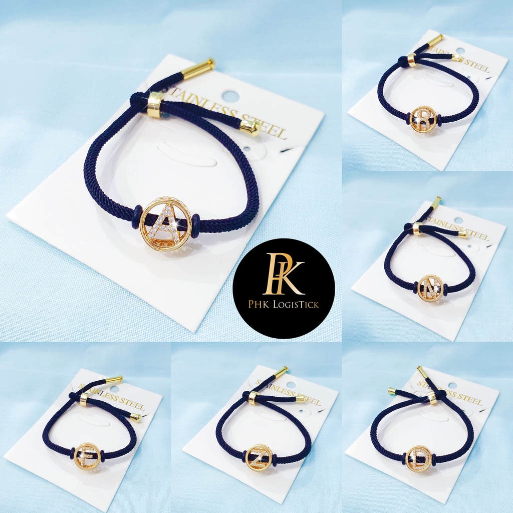 COD✅ Grosir BISA  Gelang Huruf Stainless Steel Tali Pandora Permata Gold Huruf A-Z Awet Dan Tahan Lu