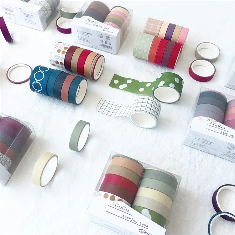 DSM Masking Tape Set 10Pcs Essential Collection Basic Pattern Isi 10 Selotip Bahan Kertas Washi Tape Warna Warni DIY Scrapbook Journal Kotak Box Aeshtetic