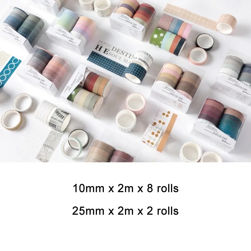 DSM Masking Tape Set 10Pcs Essential Collection Basic Pattern Isi 10 Selotip Bahan Kertas Washi Tape Warna Warni DIY Scrapbook Journal Kotak Box Aeshtetic