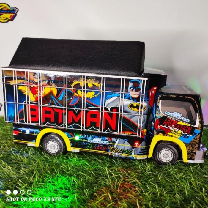 Truk Oleng Kayu Murah Mobil Remot Control Lampu Kelap Kelip Motif - Lampu+terpal