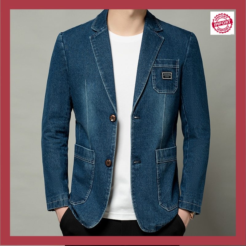 Jaket Jeans Pria     Blazer   Casual    Cotton Vintage Black Blue