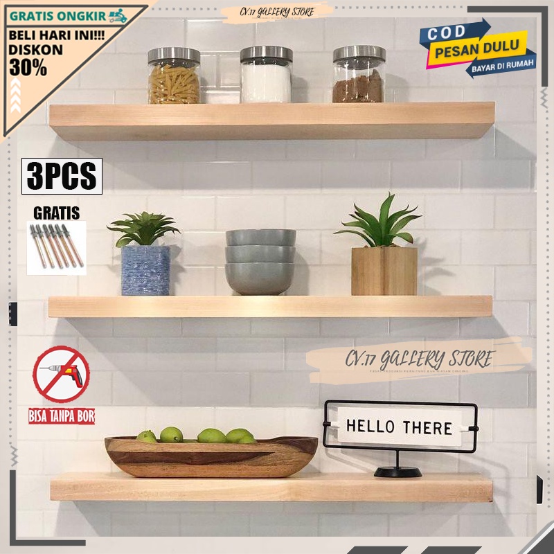 Rak Papan Ambalan Hambalan Tak Hiasan 3 PCS Ukuran 40 40 4Tempat penyimpanan Bumbu Dapur Pot Bunga B
