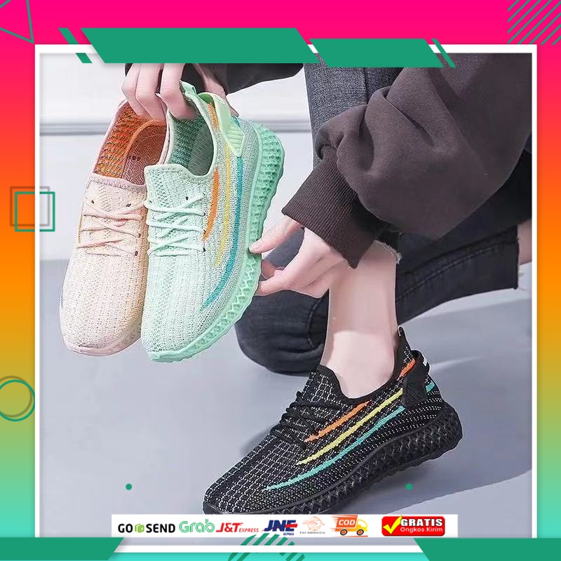 SEPATU ORI MURAH / GROSIRTAS LV0042 Sepatu Sneakers Wanita Import Sepatu Sport Rajut Wanita Motif Ga