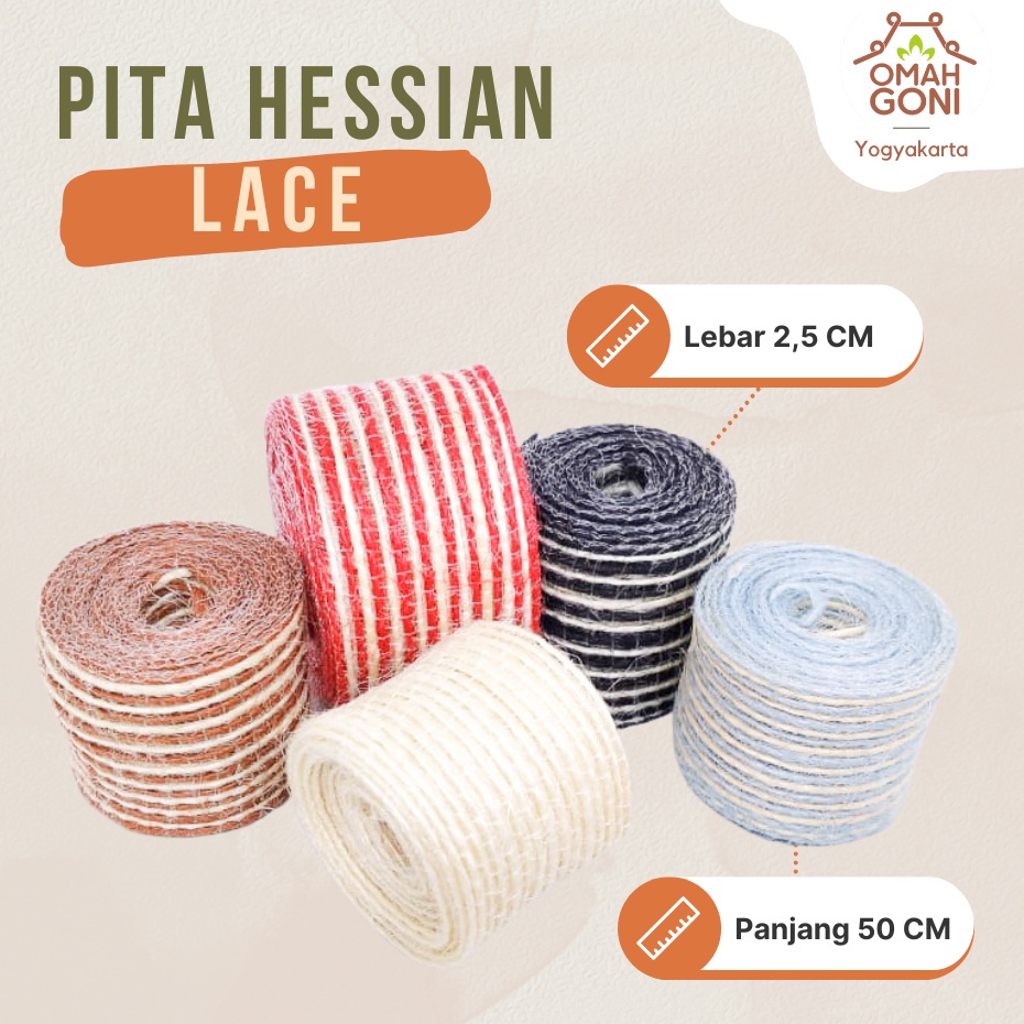 

Pita Hessian Lace per 50 cm - Pita Goni Warna - Pita Hessian Vintage - Pita Kado Vintage