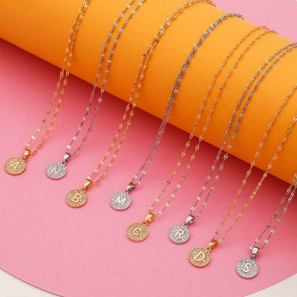 Lavish Jewelry 311N Kalung Titanium Huruf Muda Emas Wanita Anti Karat Asli Panjang