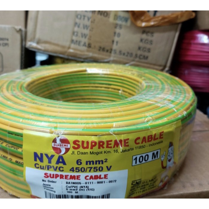 Kabel NYA / Kawat / Tunggal 6mm 6 mm 1X6 mm Supreme 1 Roll 100 meter