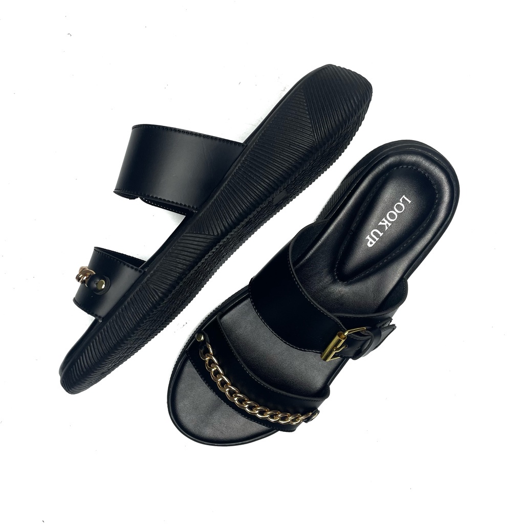 FLORIA Lookupshoes Wedges Sandal Wanita Platform Model Slop Ban 2 Rantai