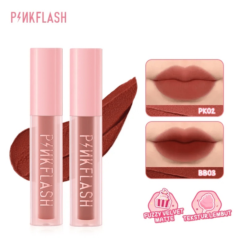 ORI Grosir  PINKFLASH Fuzzy-Soft Velvet Matte Lip Clay Lipstik Lightweight Lip Mud For Lip & Cheek 2