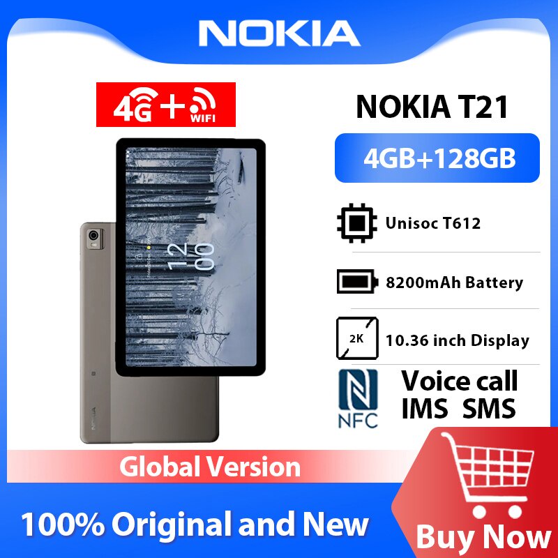 Global Version Nokia T21 Voice call Tablet PC 4GB RAM 128GB ROM 4G WiFi NFC Unisoc T612 10.36 inch 8