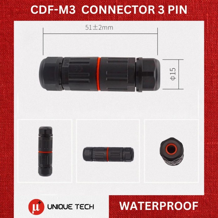 

CDF-M3 IP68 WATERPROOF WIRE CONNECTOR SAMBUNGAN KABEL TAHAN AIR 3 PIN