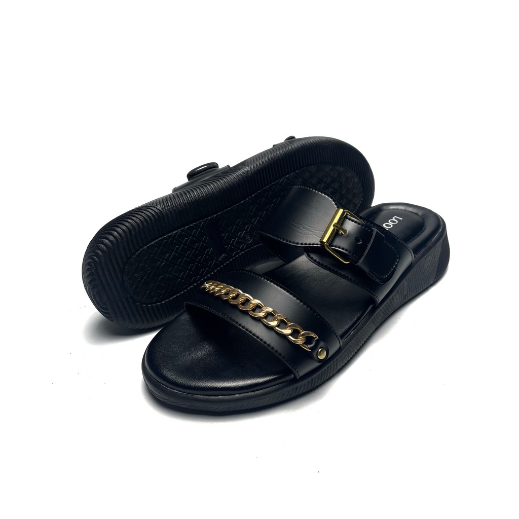 FLORIA  Wedges Sandal Wanita Platform Model Slop Ban 2 Rantai Sandal Look UP