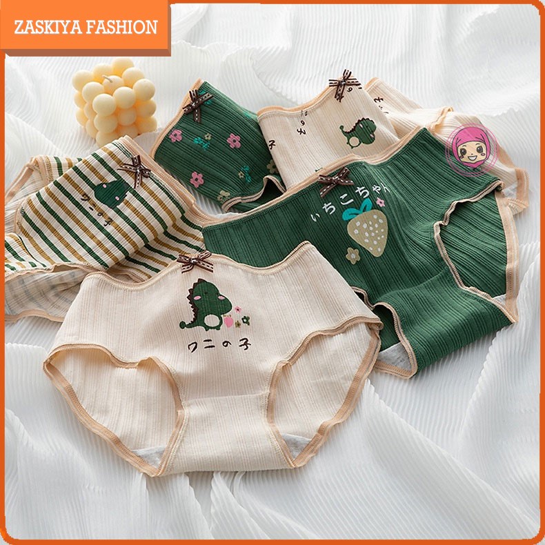 ALESHA- Celana Dalam Wanita Korea Motif Lucu Imut Katun Import CD Undies Dewasa S26