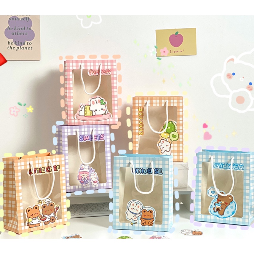 

Paper bag transparant with gift card - Gift bag karakter lucu