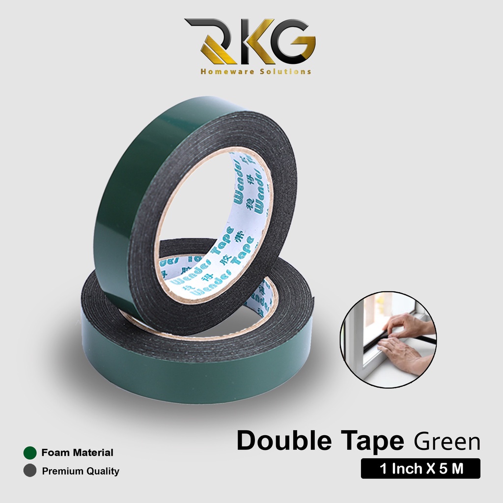 

Double Tape Hijau Busa l 1 Inch x 5 Meter Foam l Perekat Lem