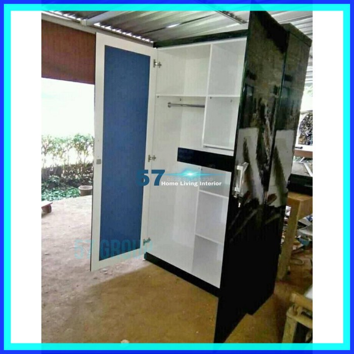 Lemari Pakaian Minimalis Serbaguna 2 Pintu Pintu Kaca Bahan Multiplek