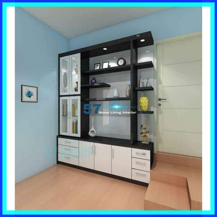 Lemari Partisi - Lemari Hias Ruangan Bahan Multiplek HPL Free Desain