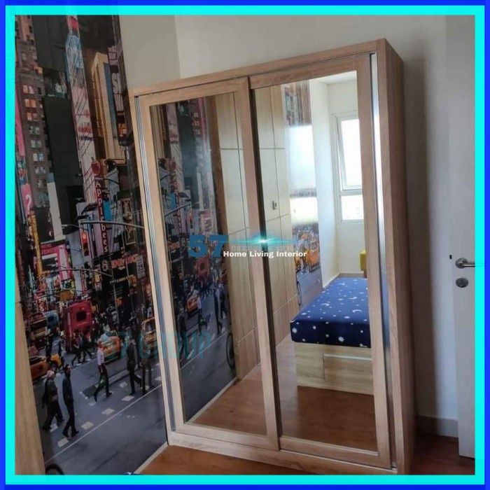 Lemari Pakaian Pintu 2 Sliding Bahan Multiplek HPL Free Desain Ter Murah