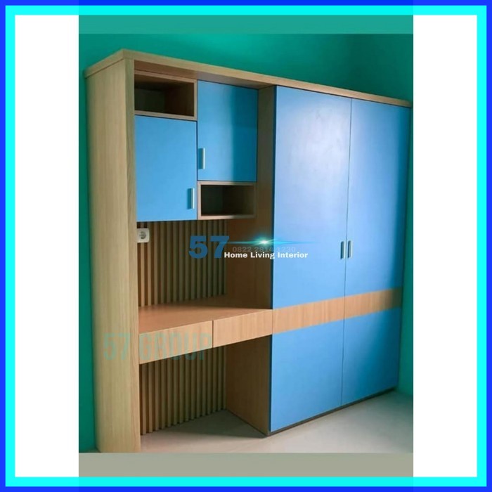 Set Lemari Pakaian Dan Meja Belajar Minimalis Bahan Multiplek HPL Ter Murah