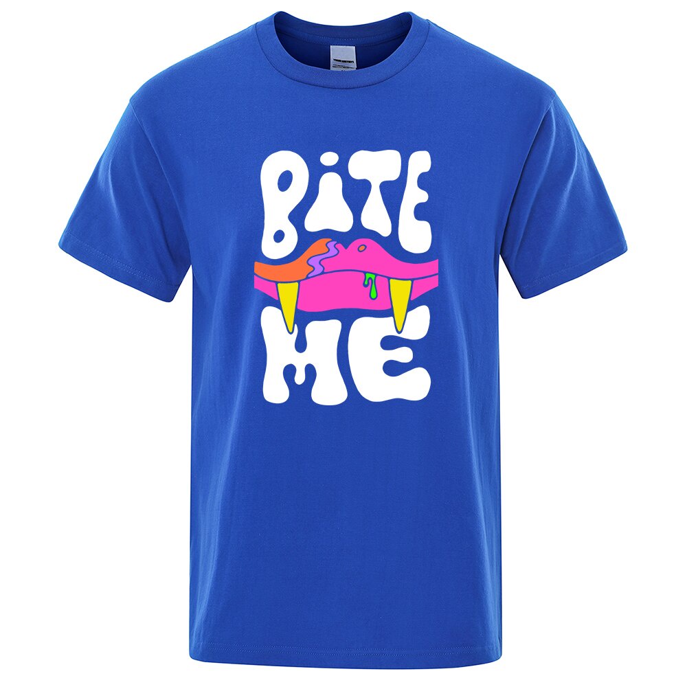 Jemssky Bite Me Vampire Fangs Cartoons Male Clothes High Quality Oversize T-Shirts Breathable Hip Ho
