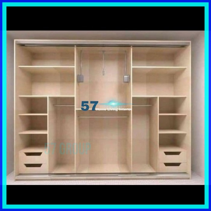 Lemari Pakaian Minimalis Pintu Sliding Besar Bahan Multiplek HPL  Elegan