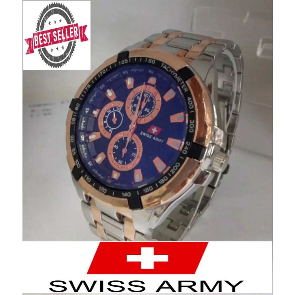 Jam Tangan Swiss Army Pria Fashion/Analog Style/Fashion Casual Terbaru Strap Stainless Steel Anti Ka