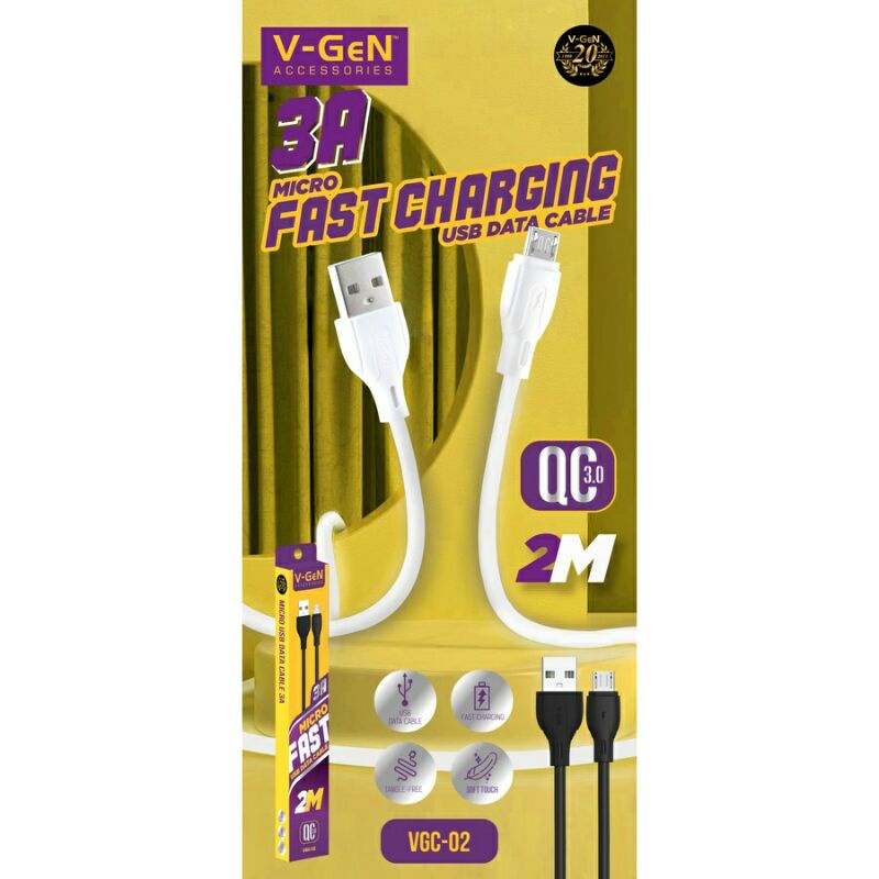 Kabel Micro USB V-Gen 3A QC 3.0 Fast Charging VGC 01 / 02 Original Vgen kabel Data Charger