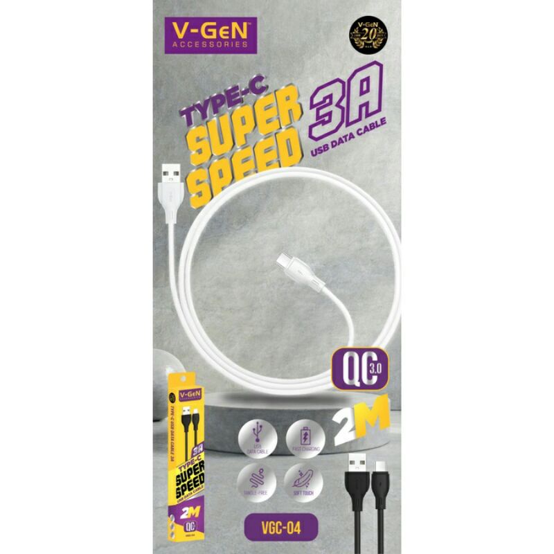 Kabel Type C Fast Charging V-Gen 3A QC 3.0 Original Vgen VGC 03 / 04 Kabel Charger Data