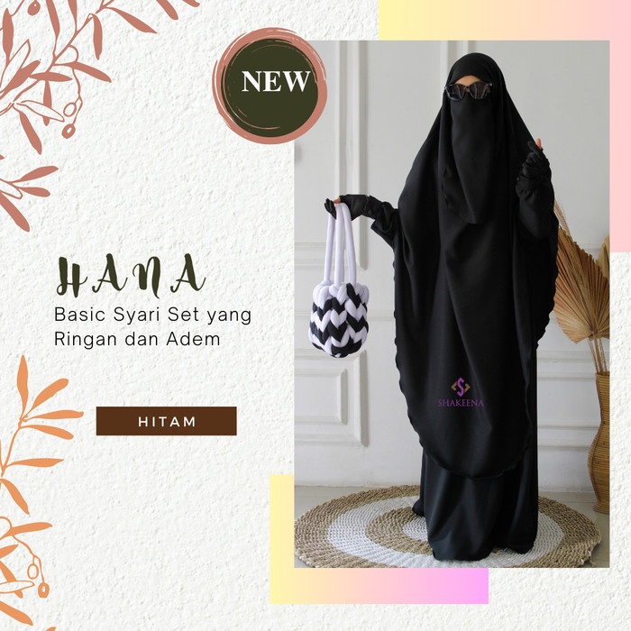 New Shakeena Baju Gamis set sunnah free cadar tali - Gamis set syari adem - Hitam